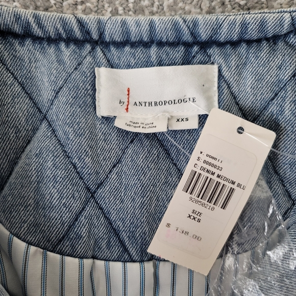 NWT Anthropologie Medium Wash Quilted Denim Jacket XXSmall In Denim Medium Blue - Picture 12 of 12